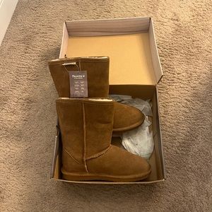 BEARPAW Emma Short Women's Classic Winter Slip On Boots in Hickory Brown